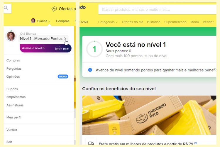 O perfil do consumidor no Mercado Pontos exibe a pontuação no sistema.