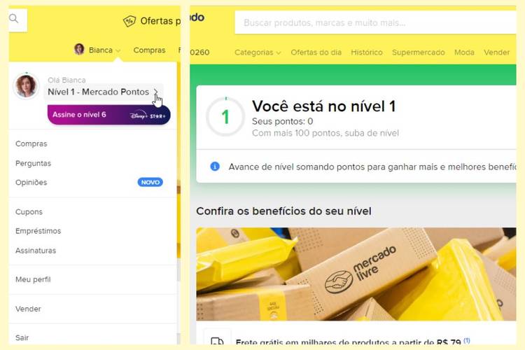 O perfil do consumidor no Mercado Pontos exibe a pontuação no sistema.
