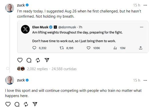 Mark Zuckerberg diz já estar pronto para luta contra Elon Musk