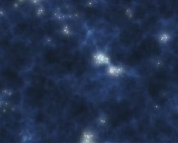 A imagem apresenta as névoas de hidrogênio que surgiram no início do universo.