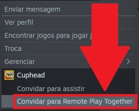 Caso o jogo seja compatível com o Remote Play Together, ele apresentará essa opção.