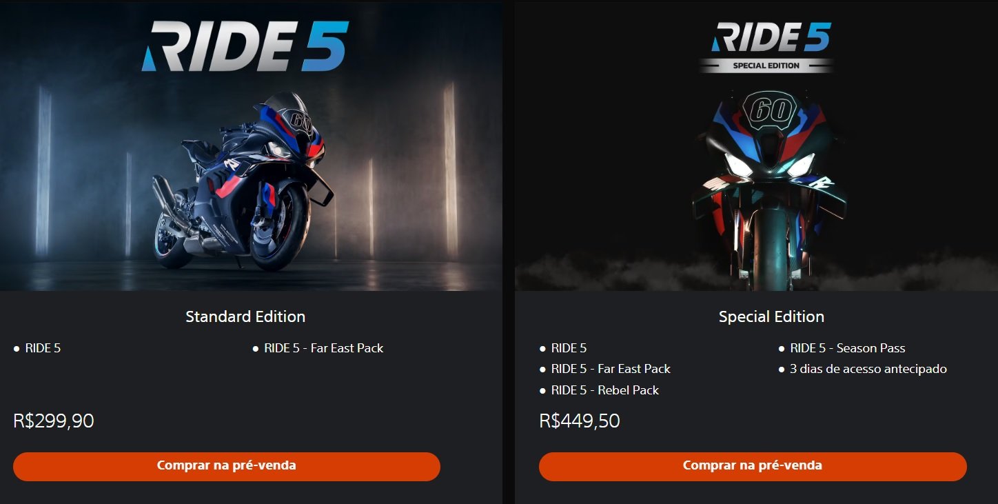 Ride 5 terá uma Edição Padrão e uma Especial com uma série de benefícios
