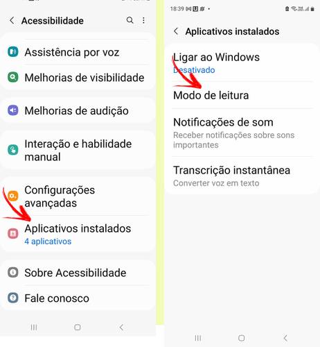 Busque pelo Modo de leitura nos aplicativos instalados em seu celular. 