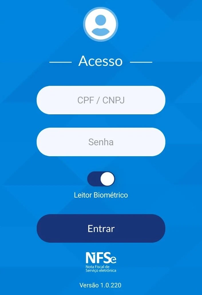 Use o login criado no portal NFS-e para acessar o aplicativo