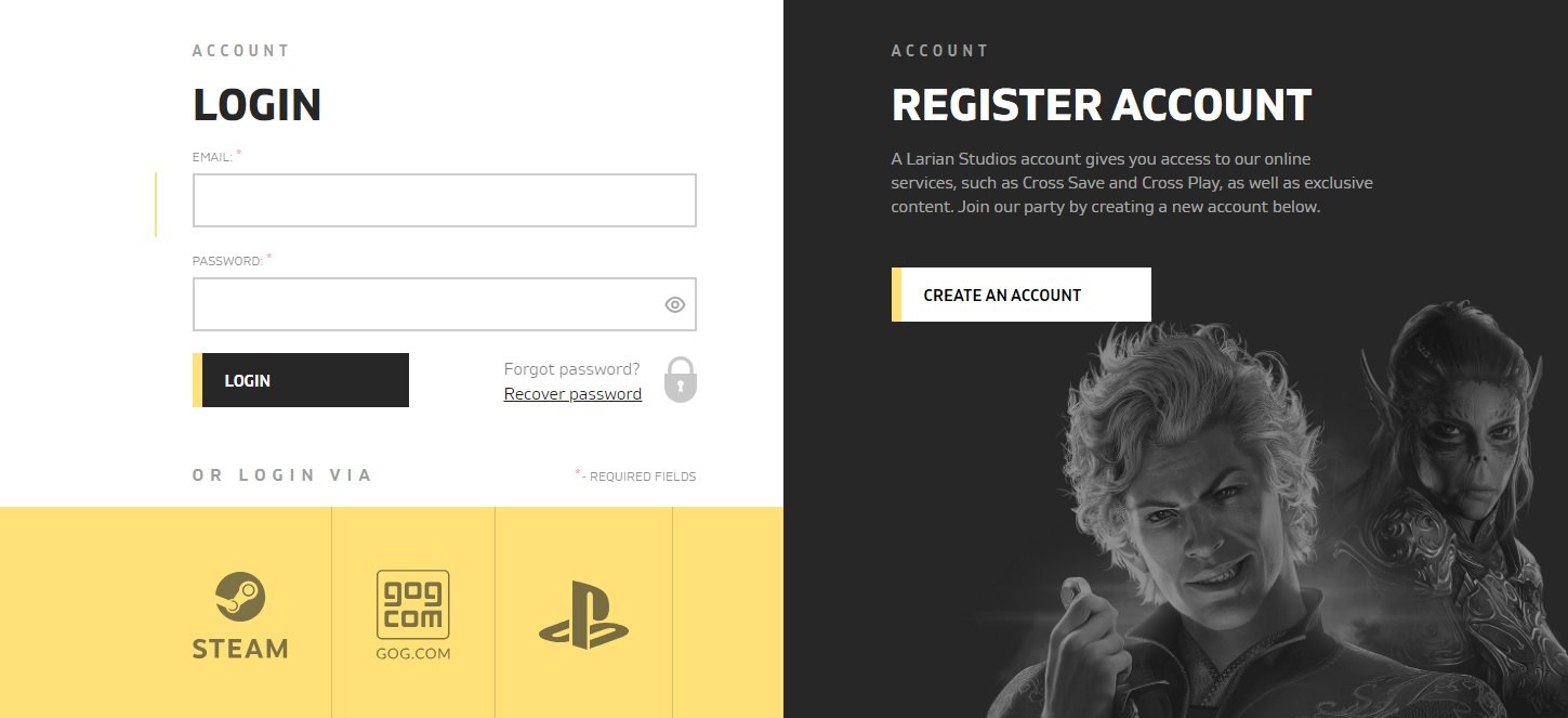 É preciso fazer login no site oficial da Larian e vincular suas contas da versão do jogo para PC e PS5