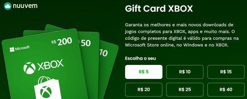 Cards Xbox com desconto