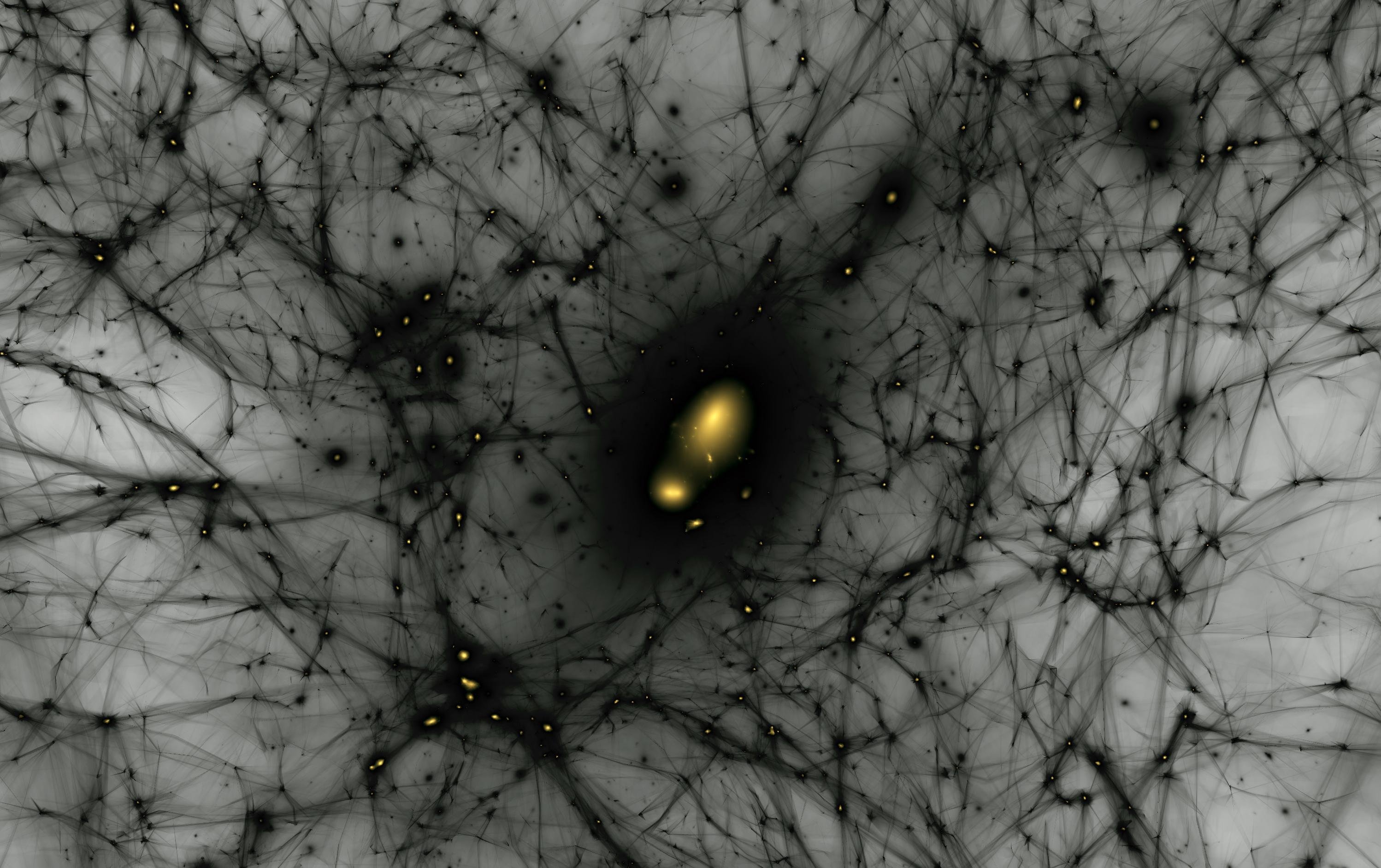 Simulação da formação e evolução da matéria escura no Universo.