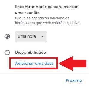 É preciso selecionar uma data e horário para apresentar a sua disponibilidade para outras pessoas