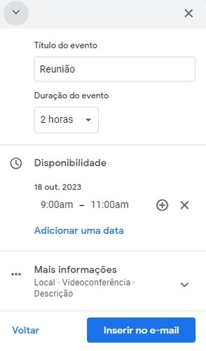 Confira se todas as informações estão corretas antes de enviar o e-mail com a disponibilidade