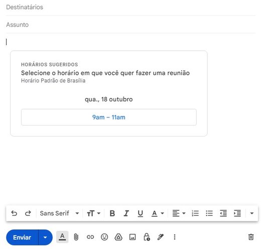 O convite da reunião vai automaticamente para o corpo do e-mail