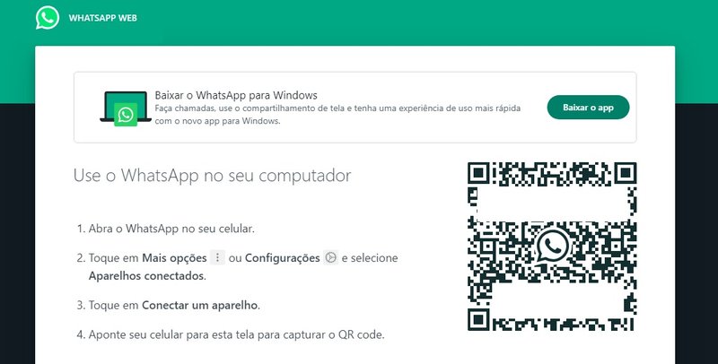 É preciso fazer o login do seu WhatsApp na versão para Web antes de continuar o procedimento