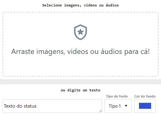 Você pode clicar para enviar vídeos ou fotos, ou arrastar os arquivos para o quadrado pontilhado