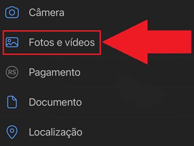 Na opção "Fotos e vídeo" você escolhe arquivos da sua biblioteca para enviar no Modo Temporário