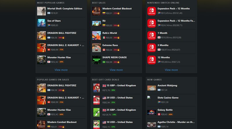 Site eShop-Prices tem catálogo com todos os jogos do eShop e seus respectivos preços em outras regiões