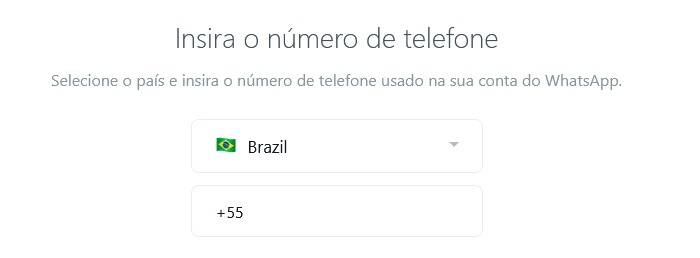 Digite o número do seu telefone para conectar a conta do WhatsApp vinculada a ele