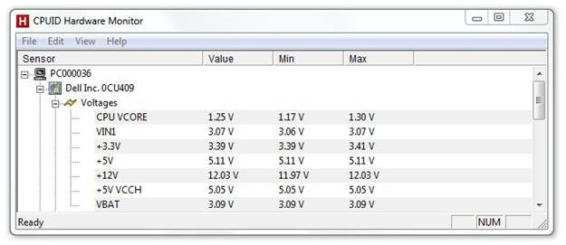 Uso do HWMonitor para checar a temperatura dos componentes internos do computador.