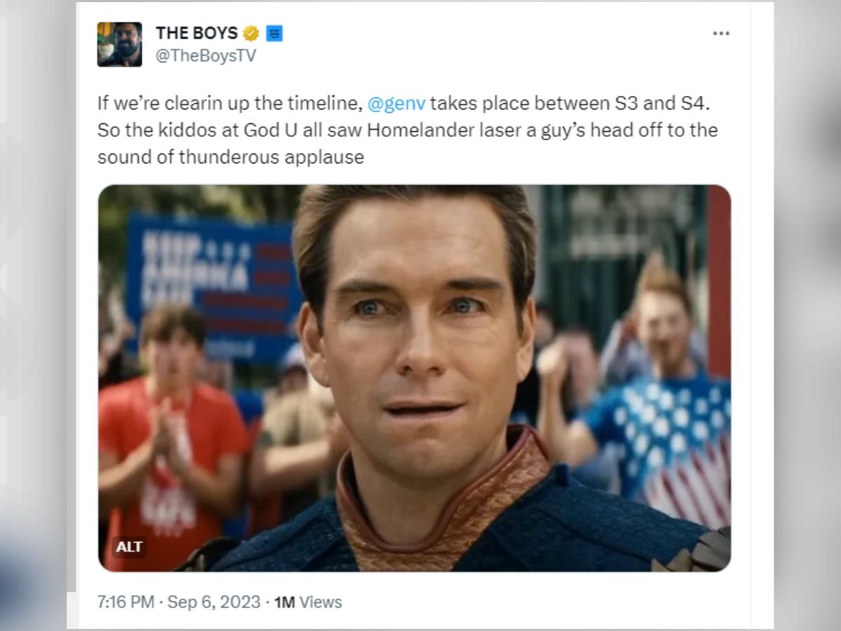 Captura de tela do tweet publicado pela conta oficial da série The Boys.