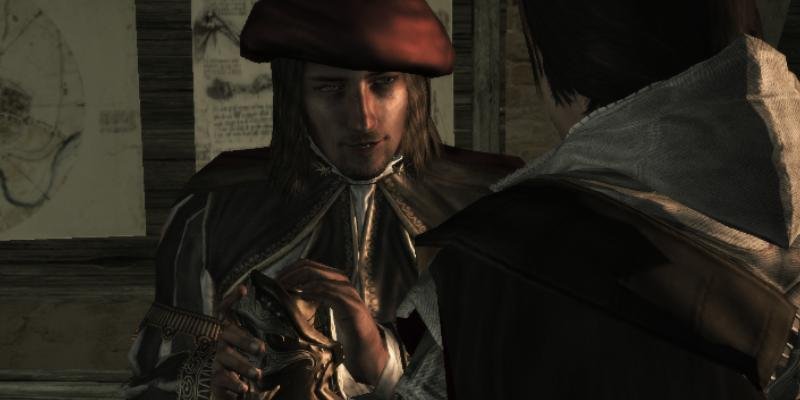Leonardo da Vinci dá a Ezio uma versão modificada da lâmina oculta que "poupa" o dedo anelar