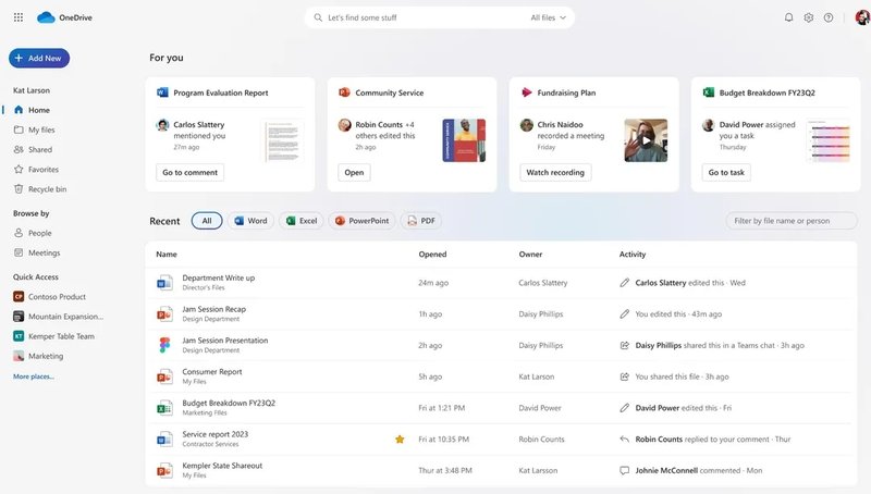 O design renovado do novo OneDrive com design Fluent proporciona um visual mais moderno ao serviço