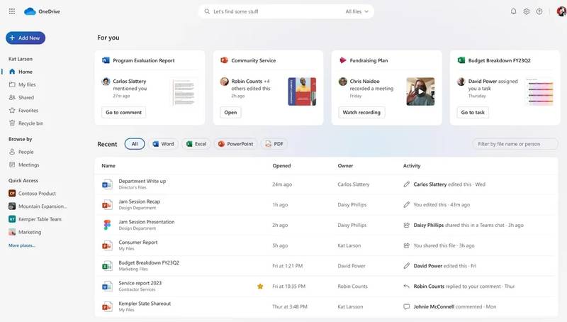 O design renovado do novo OneDrive com design Fluent proporciona um visual mais moderno ao serviço