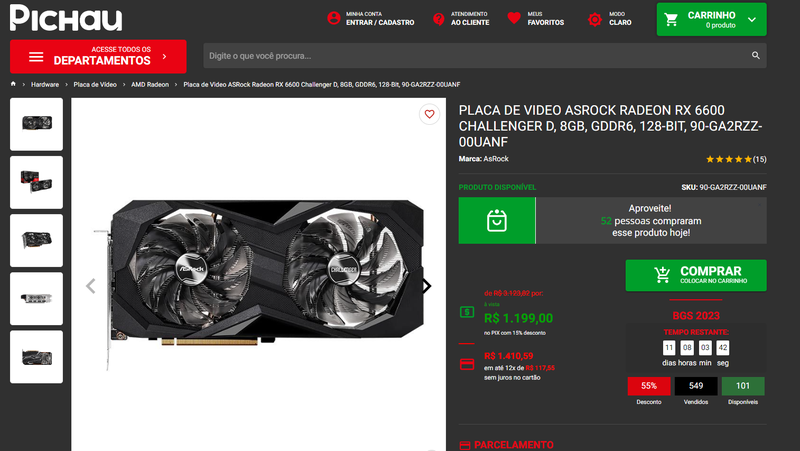 RX 6600 por R$ 1.199,00