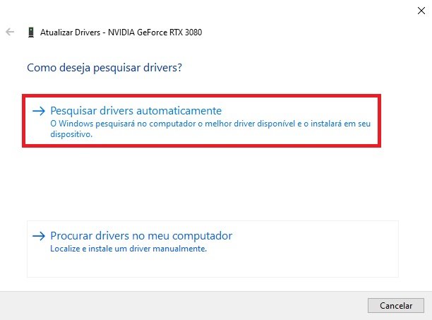 Ao clicar em "Pesquisar drivers automaticamente", o Windows irá procurar a melhor solução para a sua placa de vídeo