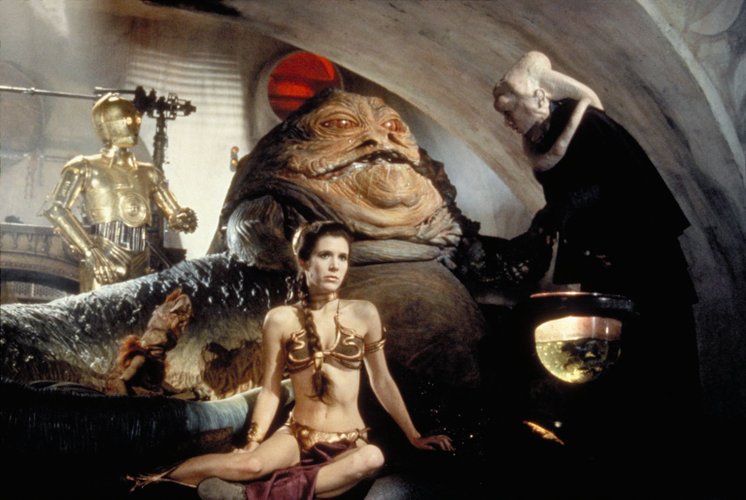 O vilão Jabba, o Hutt no filme Star Wars: Episódio VI - O Retorno de Jedi (1983).