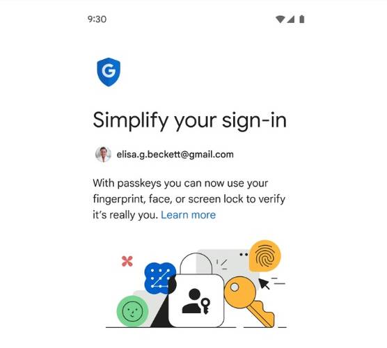 A tela que vai aparecer no Android sugerindo a criação de uma passkey.