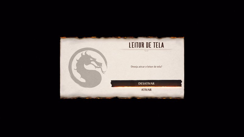 Descrição da imagem: Menu do jogo com as opções de ligar e desligar o leitor de tela