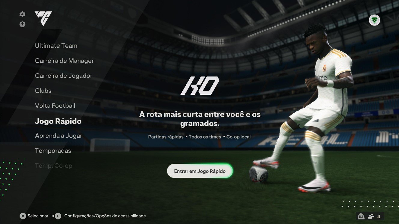 Procure pela opção "Jogo Rápido" no menu vertical de EA Sports FC 24