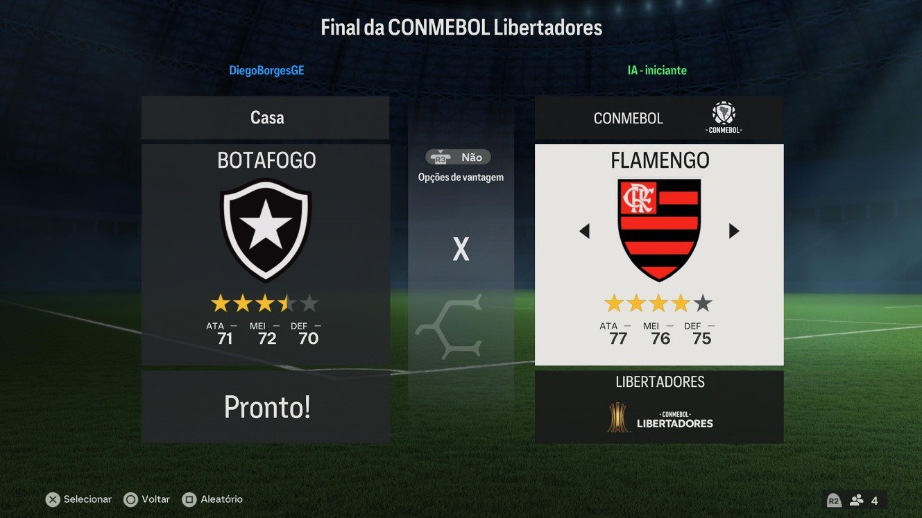 Você pode, por exemplo, colocar uma time da Copa Sulamericana contra um da Taça Libertadores e simular uma final entre eles