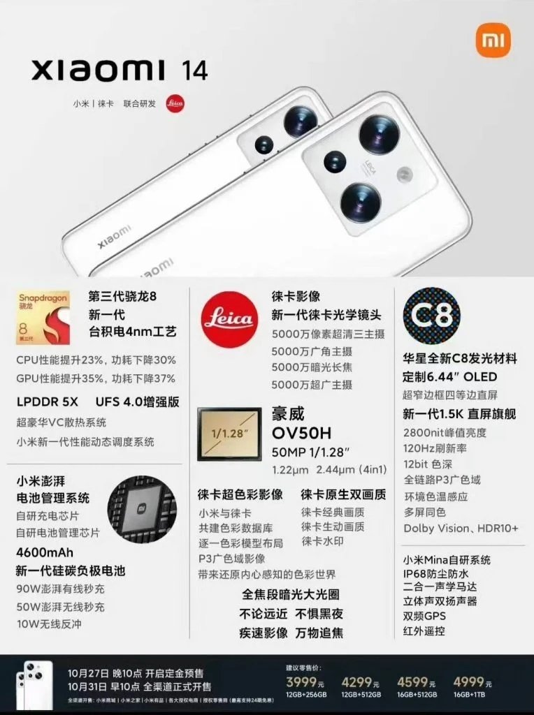 Vazamento revela data de lançamento, especificações e preço do Xiaomi 14.