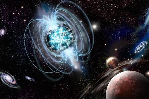Estrelas de nêutrons têm campos magnéticos muito fortes.