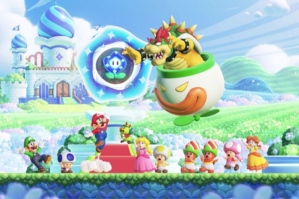 Jogando o modo online de Super Mario Party 