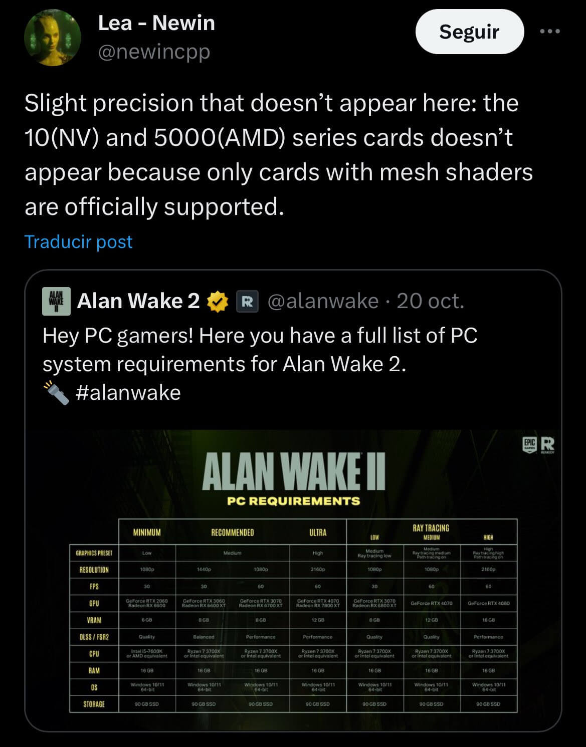 Seu PC roda? Confira os requisitos de Alan Wake 2