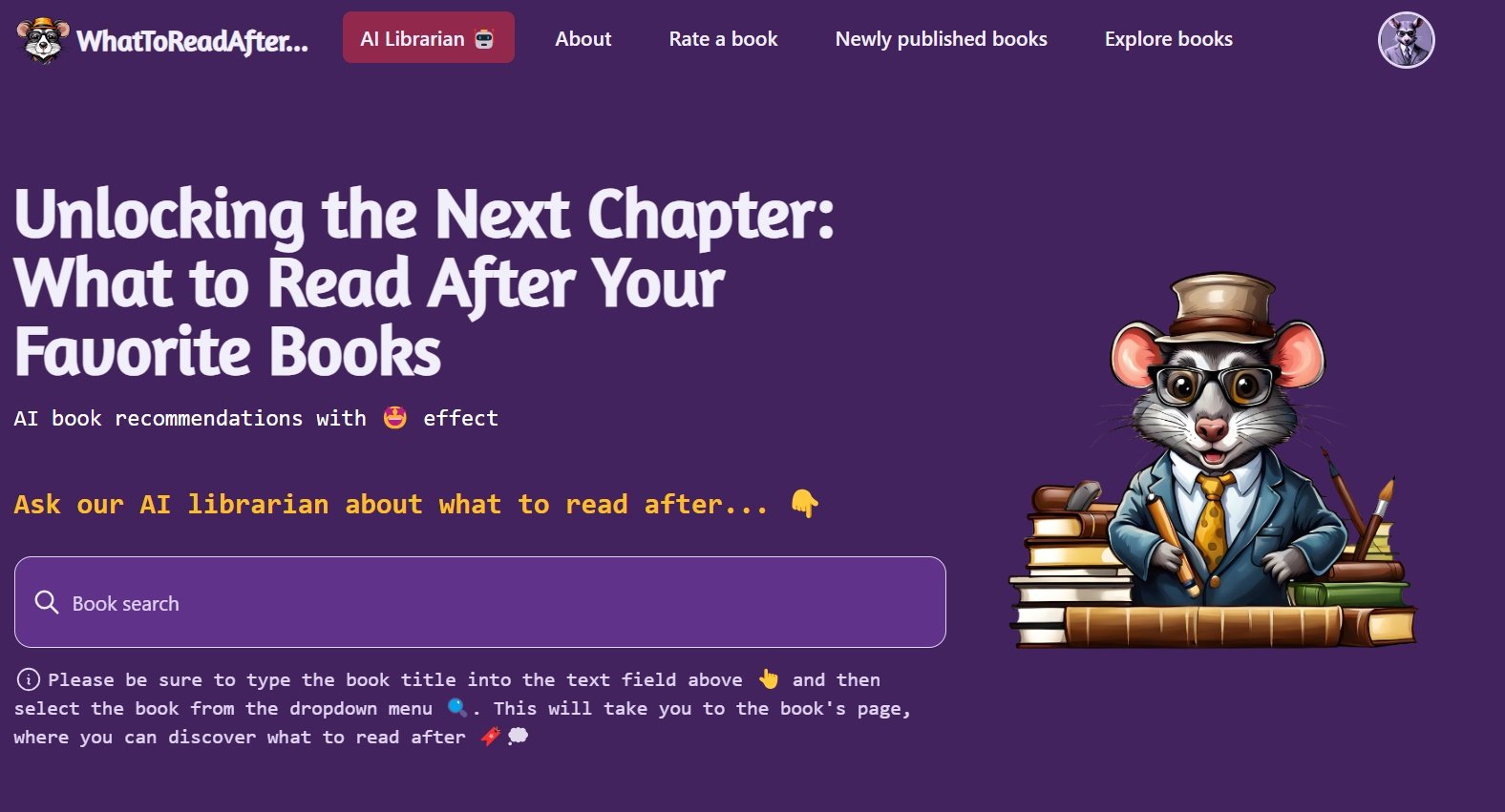 WhatToReadAfter é mais uma opção para quem quer usar IA para ter recomendações de livros.
