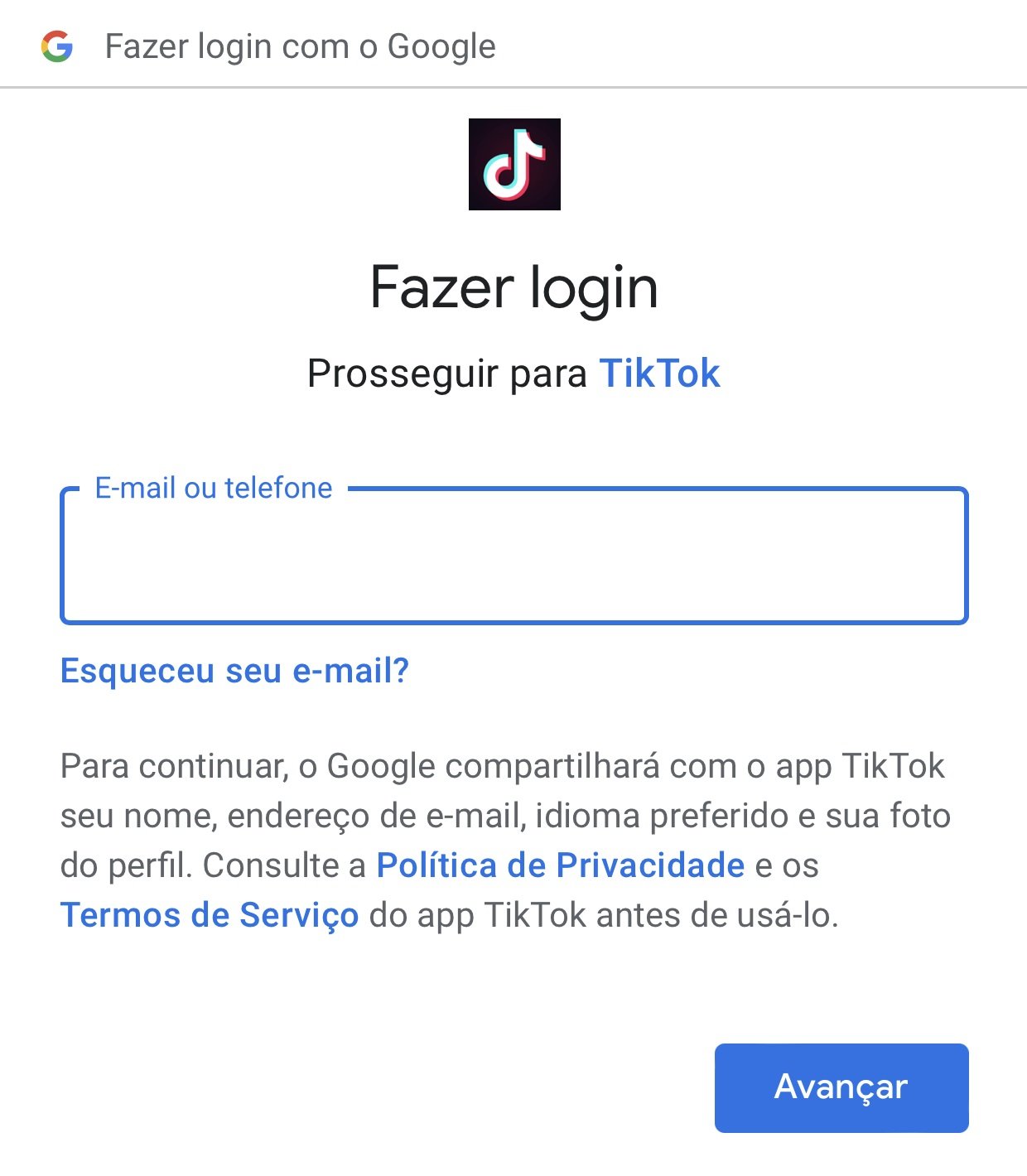 You also need to log in to your Google account to associate it with TikTok.