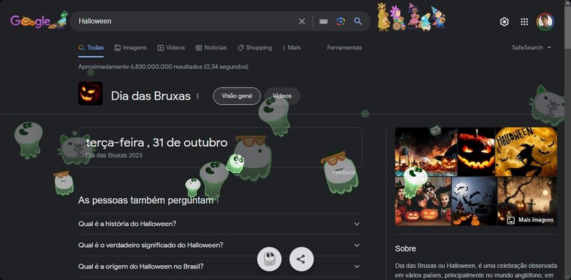 Os fantasmas aparecem para você ao pesquisar o termo "Halloween" ou "Dia das Bruxas".