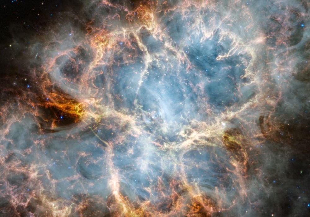 Nebulosa de Caranguejo está localizada a 6.500 anos-luz de distância, na constelação de Touro .