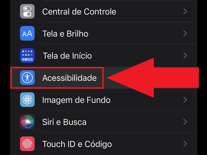 Desça a tela até achar a opção "Acessibilidade"