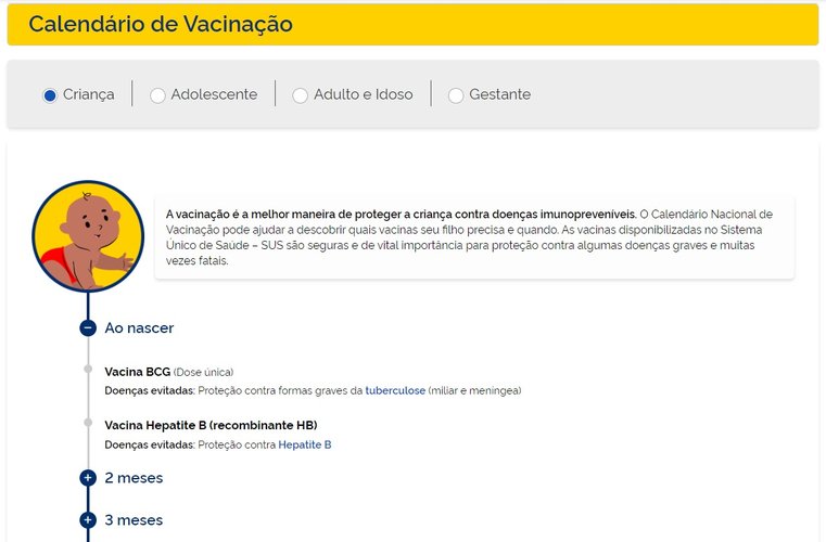 Um exemplo do calendário digital na versão online.