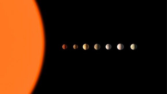 Esta representação artística compara os tamanhos relativos dos planetas Kepler-385 (KOI 2433).