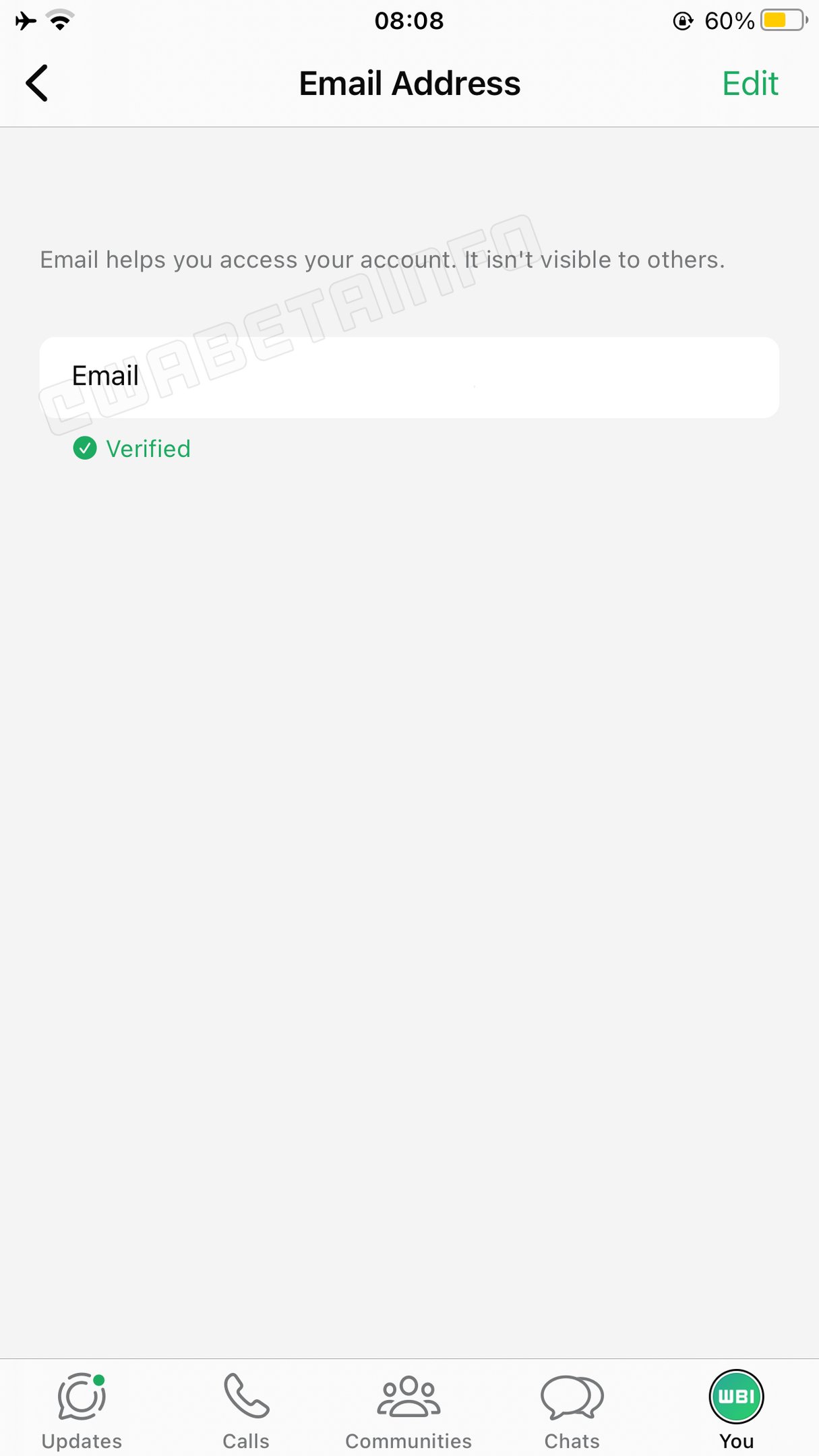 Exemplo de verificação de e-mail no WhatsApp