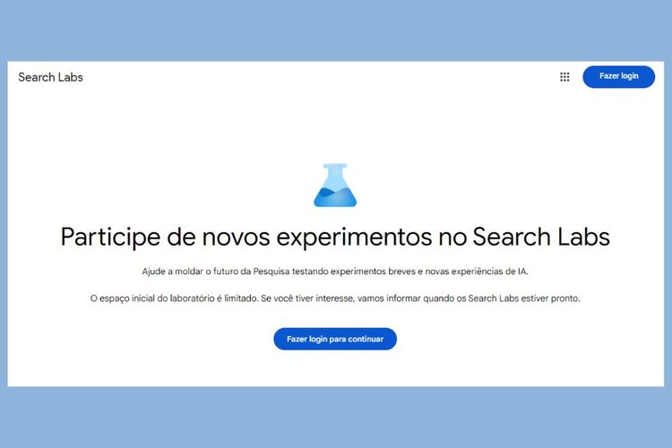 Acesse Search Labs e faça seu login.