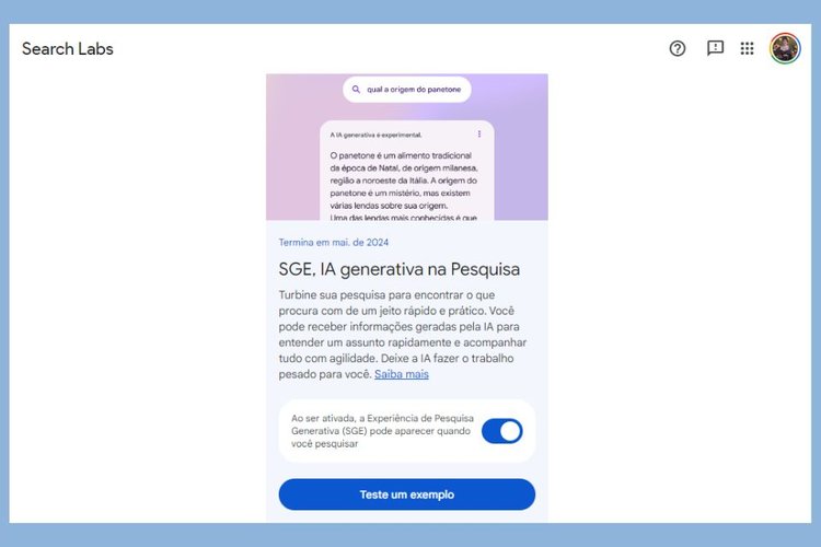 SGE é a IA generativa na Pesquisa do Google.