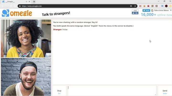 Uma tela de bate-papo do Omegle em vídeo no computador.