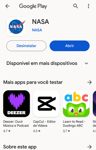 Baixe o app da NASA na loja do seu dispositivo móvel.