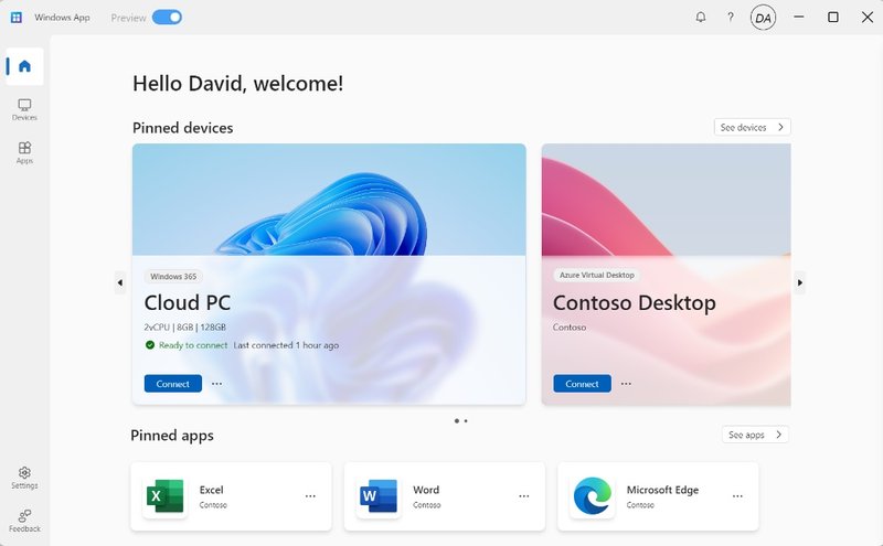 O Windows App permite que você acesse outras máquinas e apps da empresa em dispositivos variados.