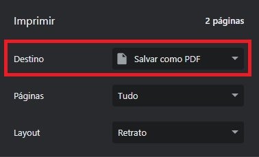 É preciso alterar a opção para que o e-mail seja salvo como um arquivo PDF e não seja impresso.