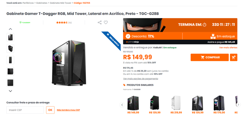 Gabinete simples Mid Tower.